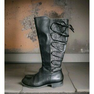 Brash Joanne Black Glitter Sparkly Knee-High Boots Girls Size 4